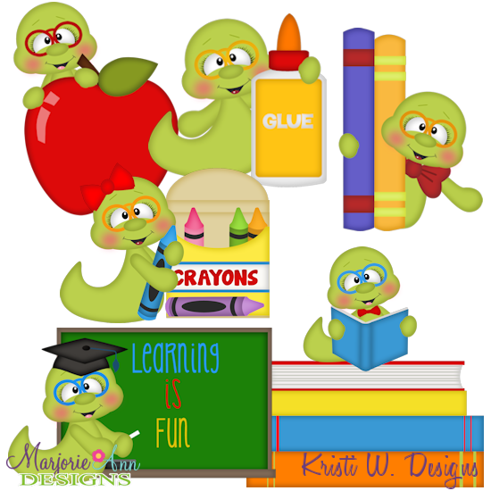 I Love School Worms SVG Cutting Files + Clipart - Click Image to Close